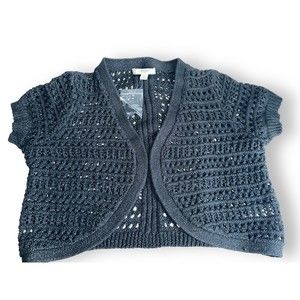 Womens Knit Cardigan Crop Black Crochet Shrug Liz Claiborne Medium